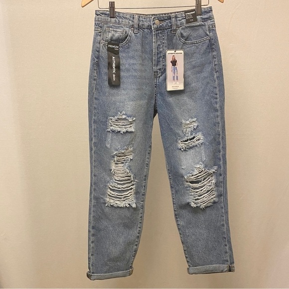 Simple Society NWT Sz 7 (28) Straight High Rise Roll Cuff Button Fly Women Jeans - Picture 9 of 11